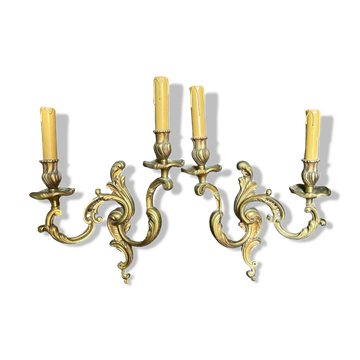 Pair of vintage gilded bronze wall lights