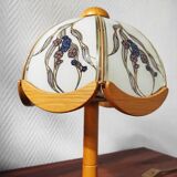 Vintage glass and wood table lamp