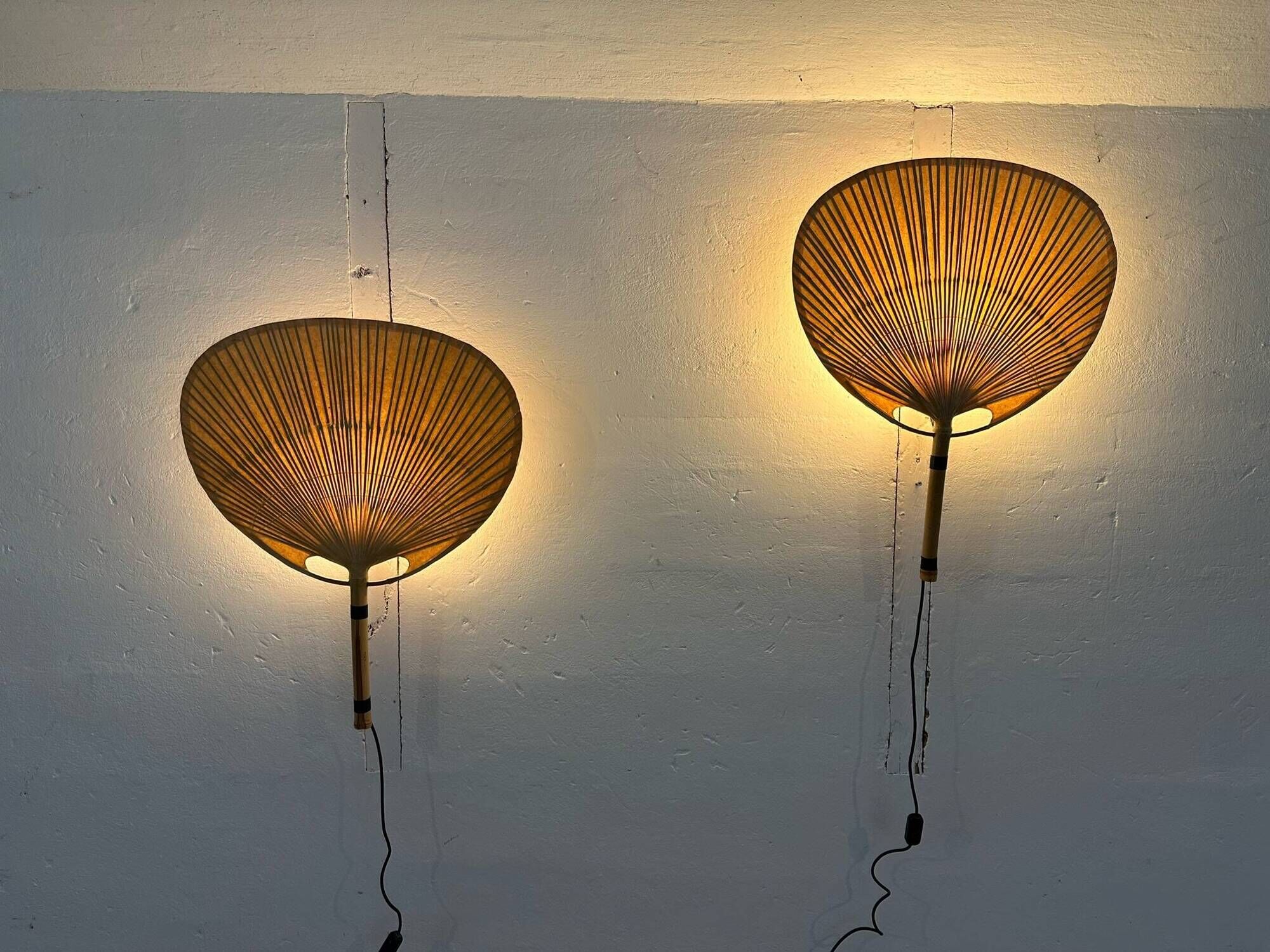 Pair Of Ingo Maurer Uchiwa III Wall Lamps For M-Design, 1973