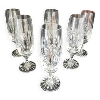 6 vintage crystal champagne flutes by etzel