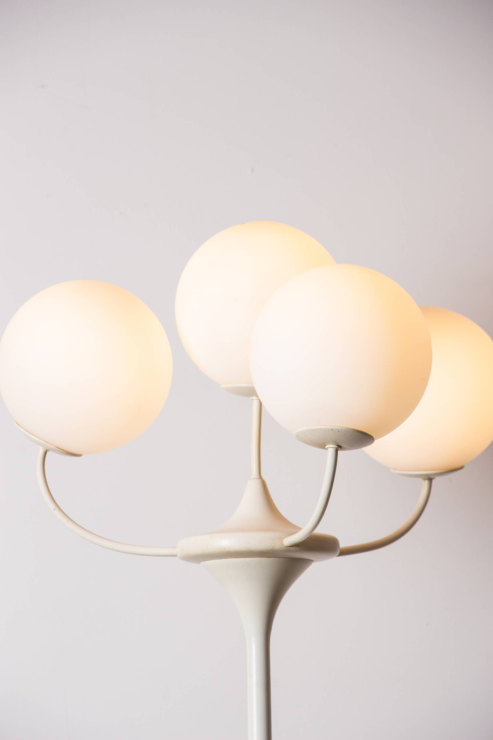 Large floor lamp, 4 branches finished with opalines, by Eva Renée Nele for Temde Leuchten 1960