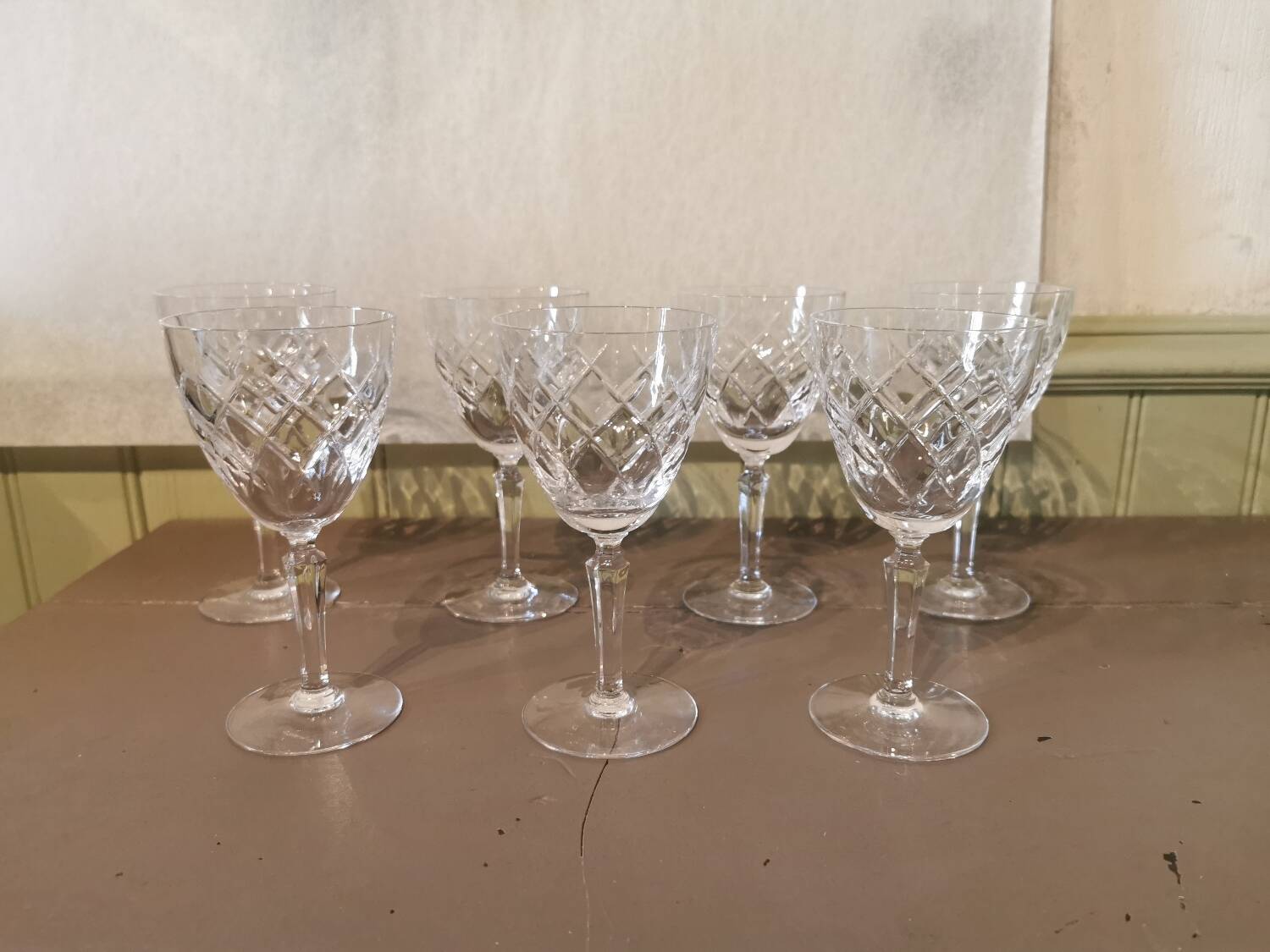 Set of 7 antique cut crystal glasses