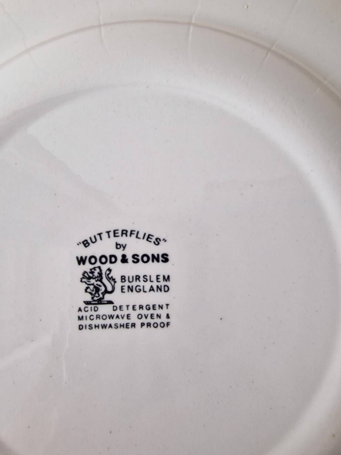 Set of 6 “Butterflies” dinner plates by Wood & Sons Burslem England