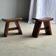 Small stool with a curved seat in Asian teak H36 W21