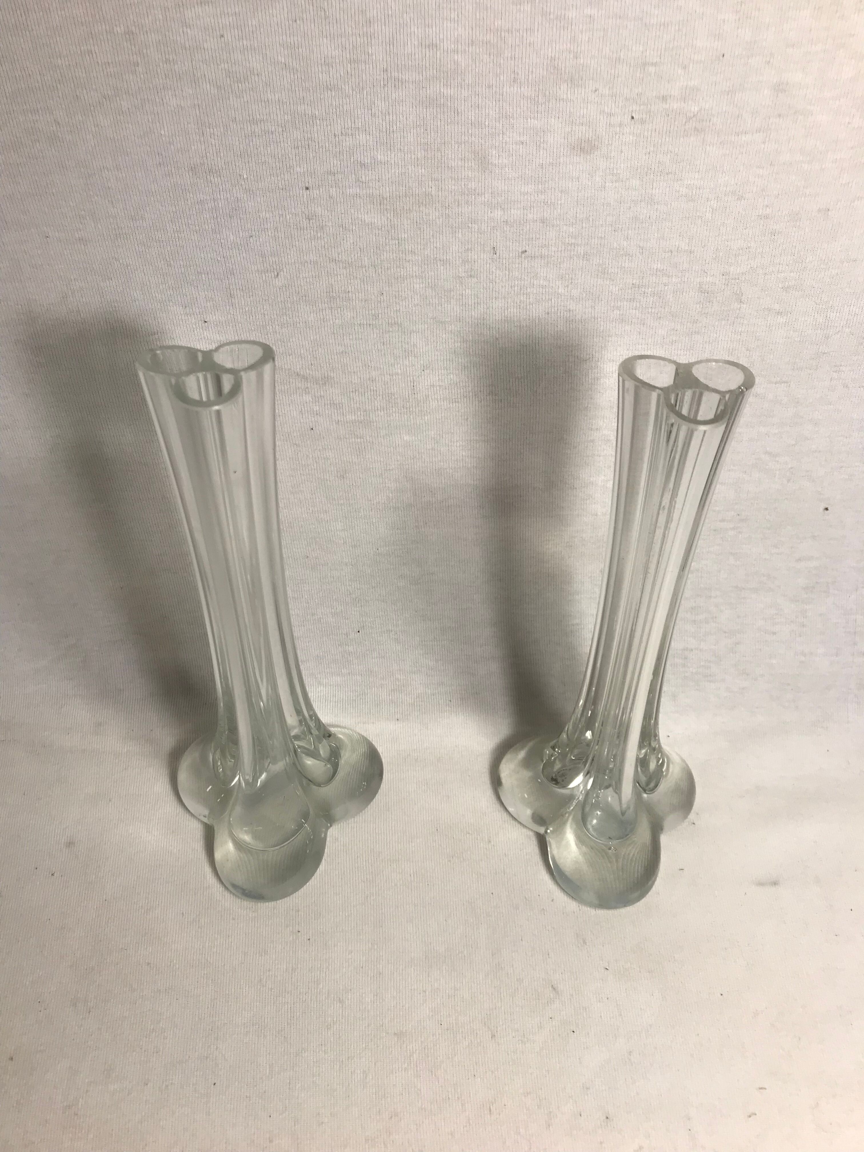 Pair old doilies glass vases 70s