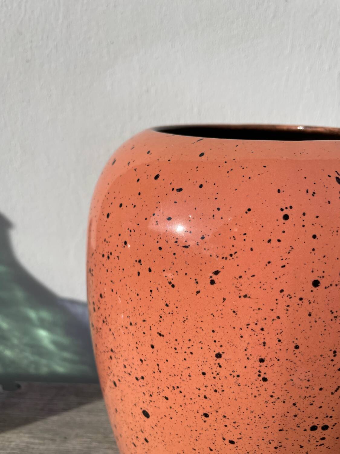 Large West German speckled salmon and black ceramic vase