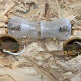 Old Pair Wall Lamp Golden Metal + Reflector Molded Glass 70s Vintage