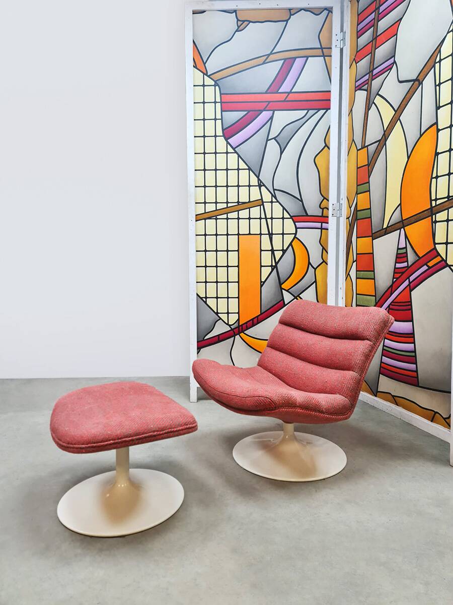 Vintage Dutch design swivel chair &amp; ottoman G. Harcourt Artifort F978