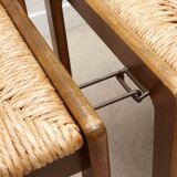 Chaise vintage tout bois caramel et assise paillée