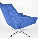 Vintage cord armchair shell, Deutsche democratic republic, ddr, 1960s, blue, chrome