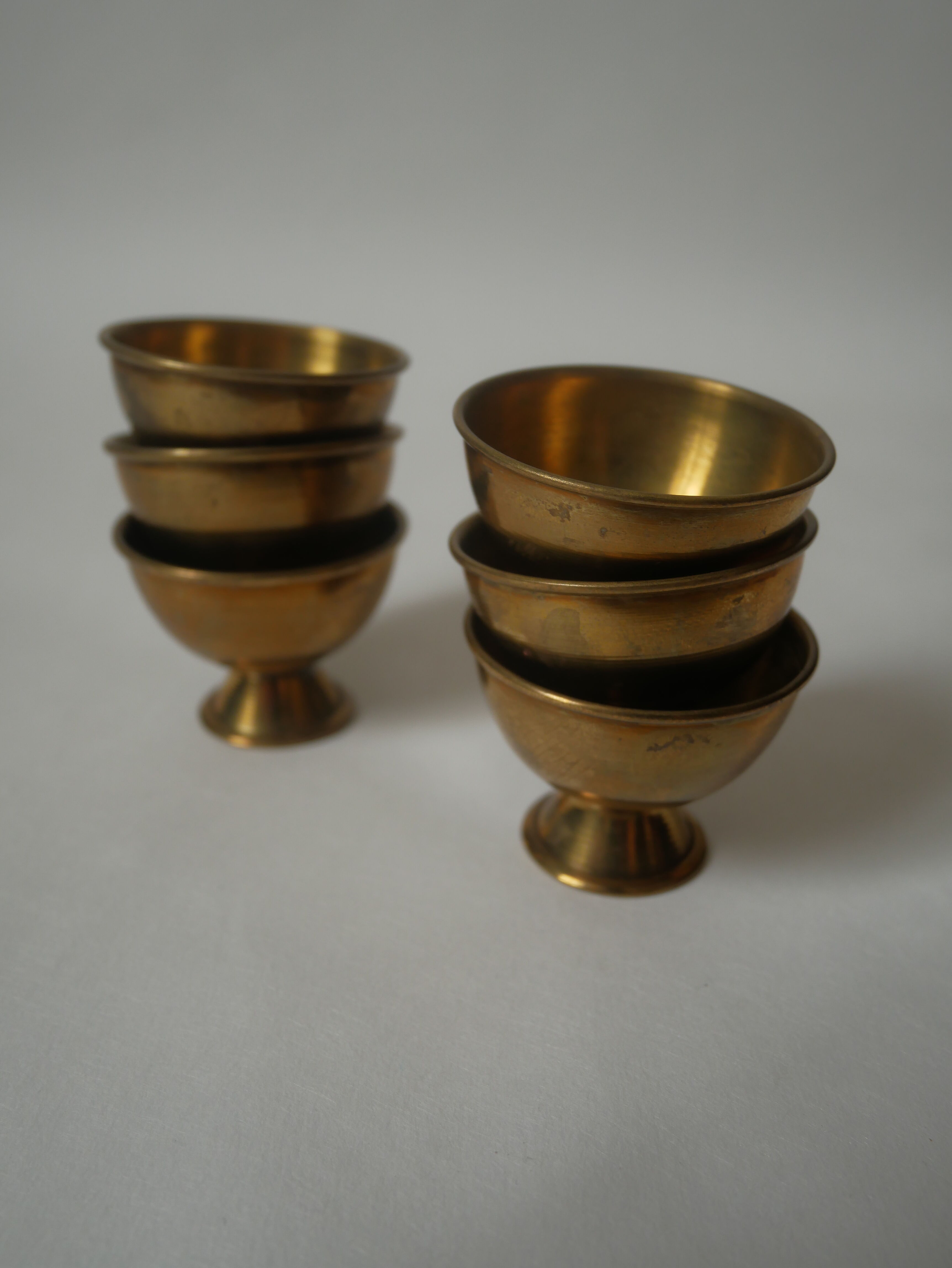 Set of 6 vintage brass egg cups