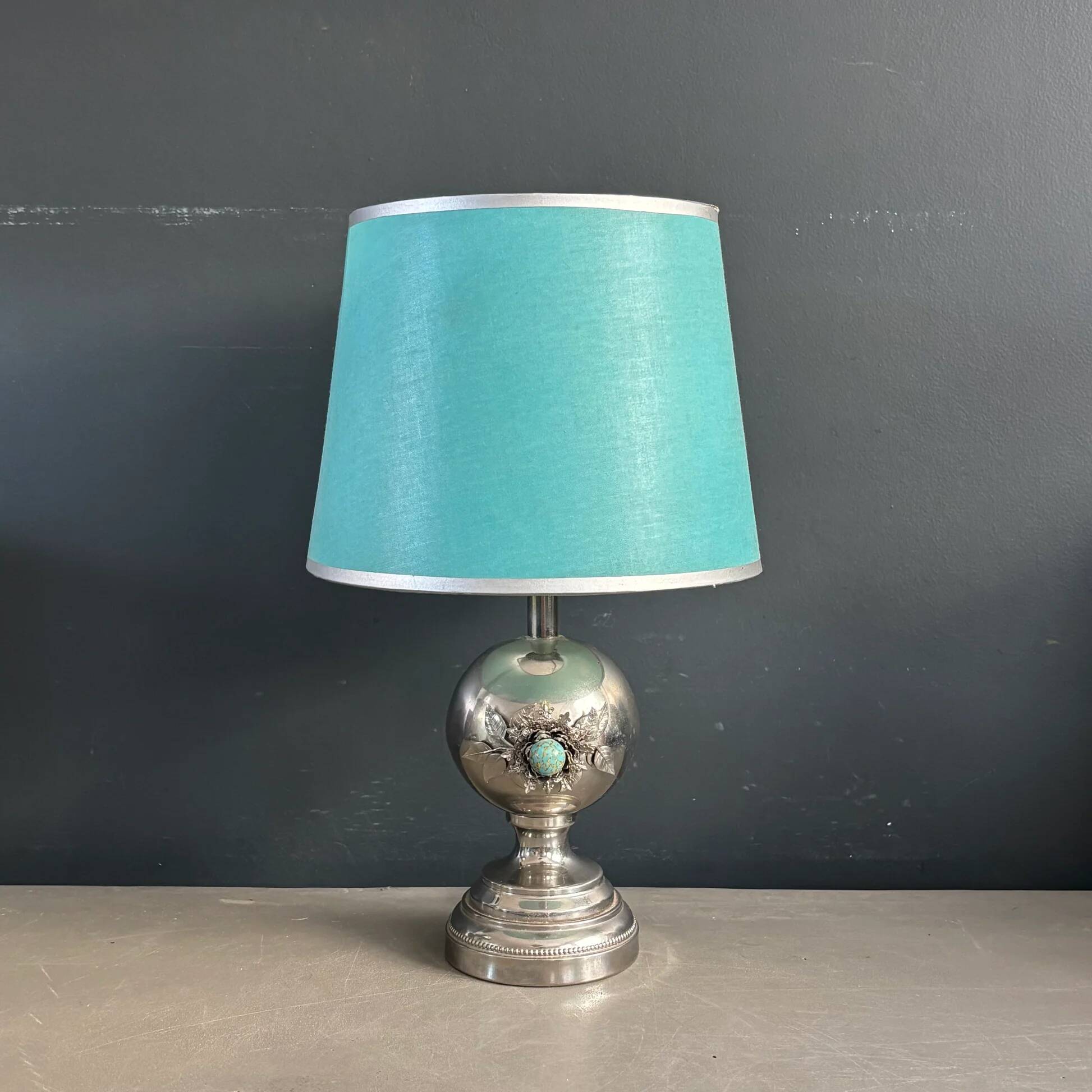 Chrome and turquoise metal table lamp