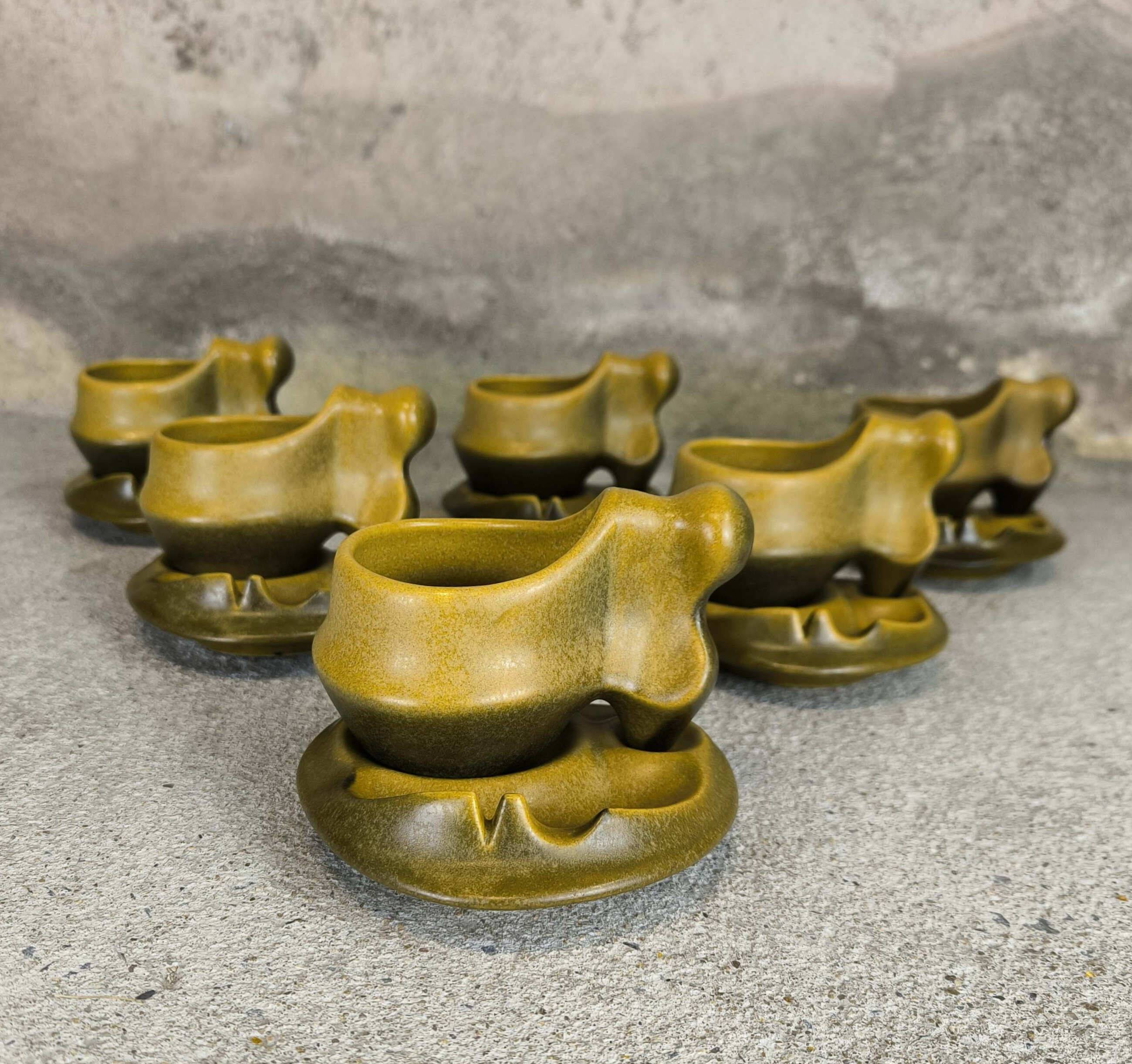 Six vintage Romanian coffee cups Faianta Sighisoara