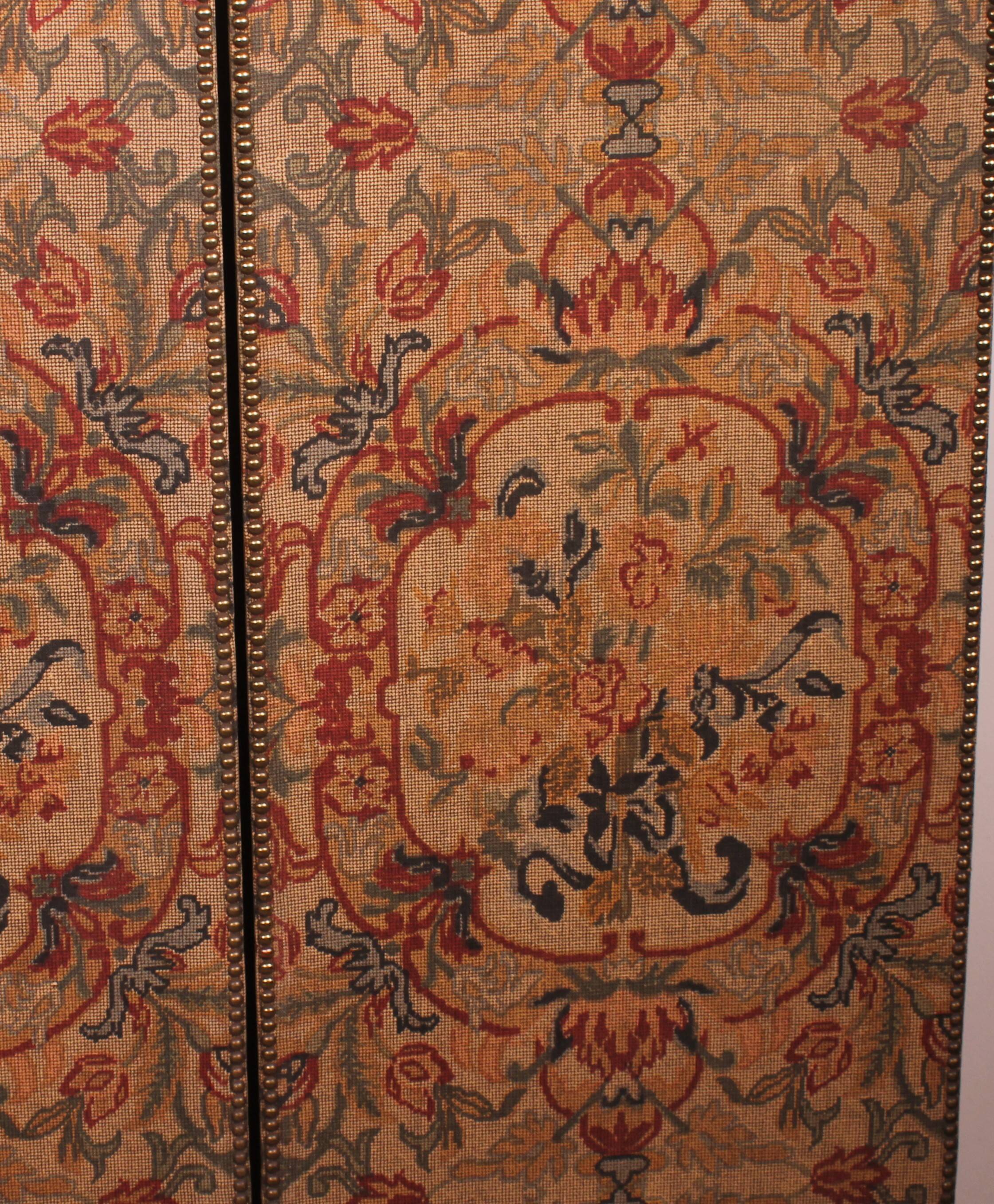 four-panel screen painted on 19th century fabric