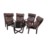 Ensemble 4 fauteuils cuir et une table basse
