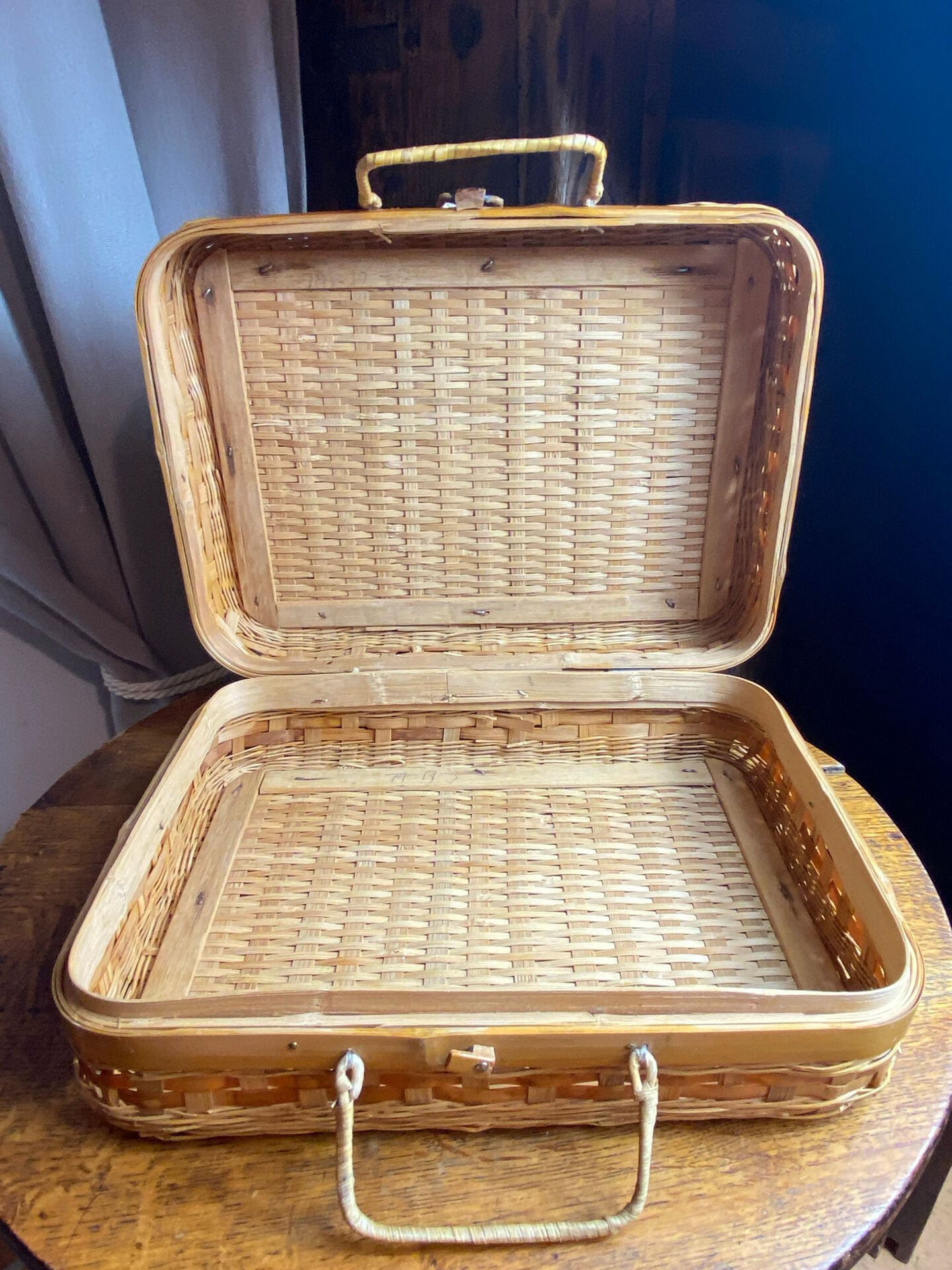 Wicker and wood suitcase