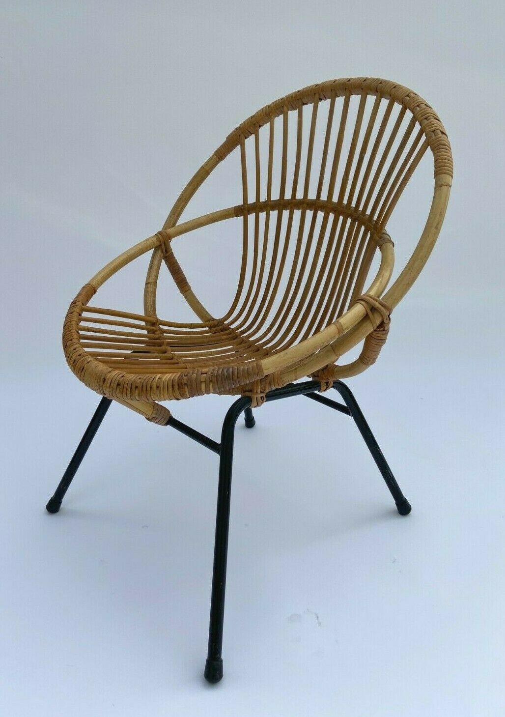 Pair of 1960 rotin black tubular french design armchairs