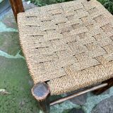 Chaise Italienne Vintage Bois Brut Corde Tressée Artisanale