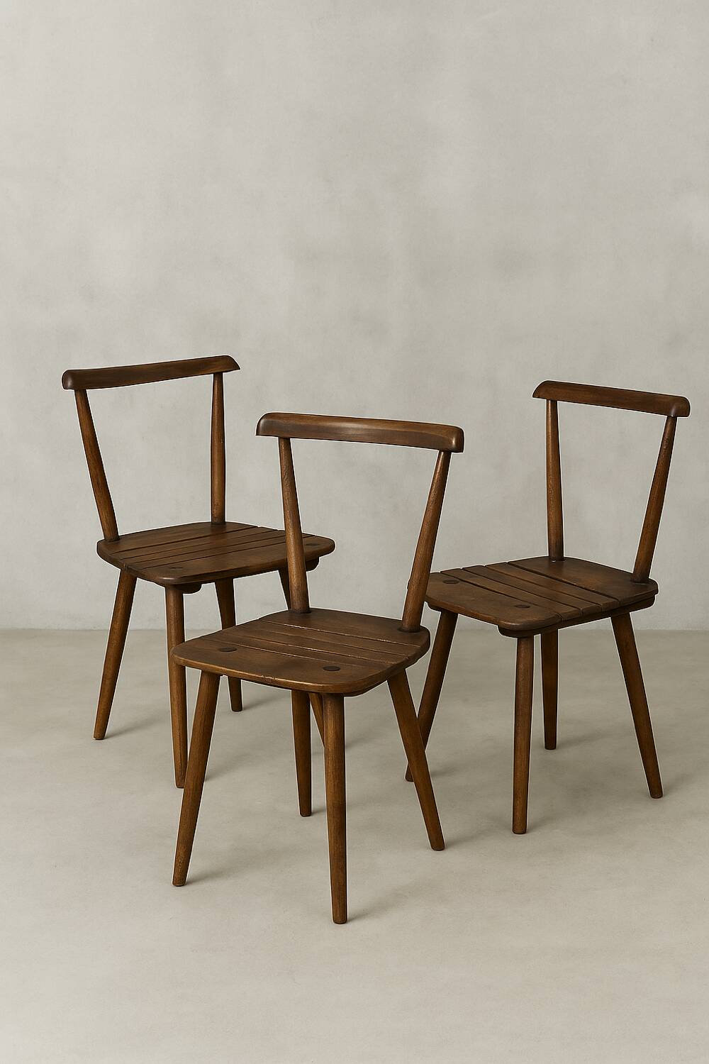 Set of 6 Brutalist chairs in solid wood