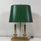 Pair of Two-Light Table Lamps in Brass with Green Shades. Work F