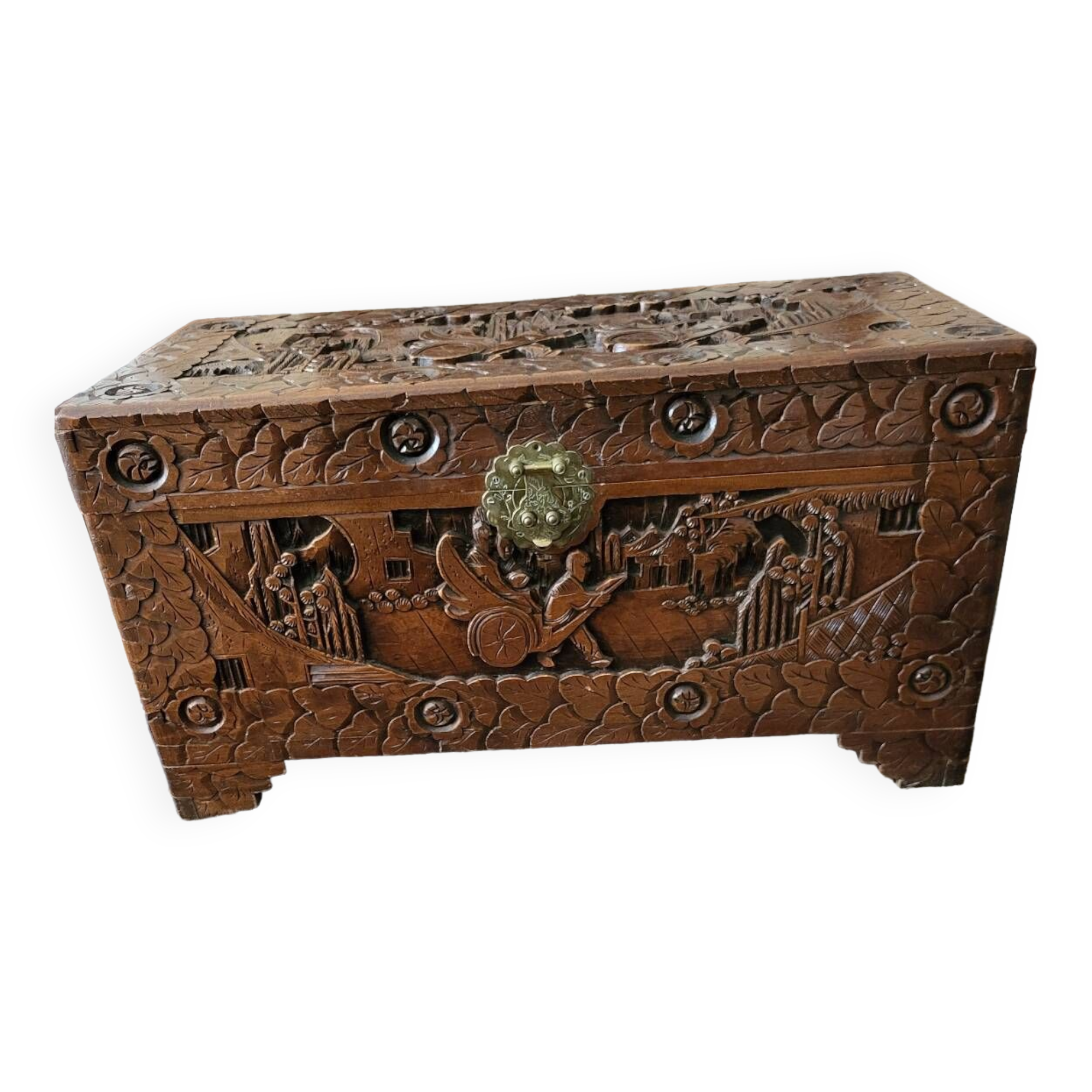 Carved wooden chest