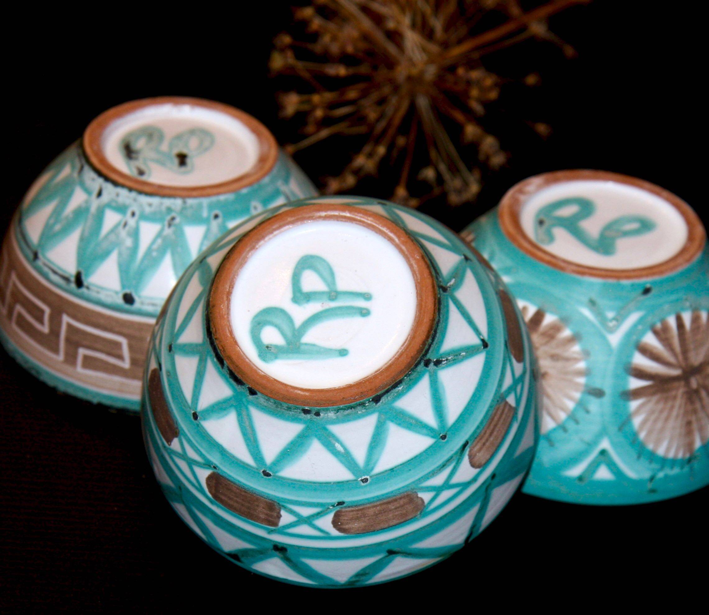 Three Robert Picault bowls, Vallauris ceramics from the 1950s.