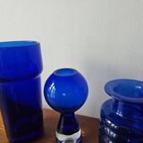 Set of five mid-century cobalt glass vases, Harzkristall, Marita Voigt, 1970