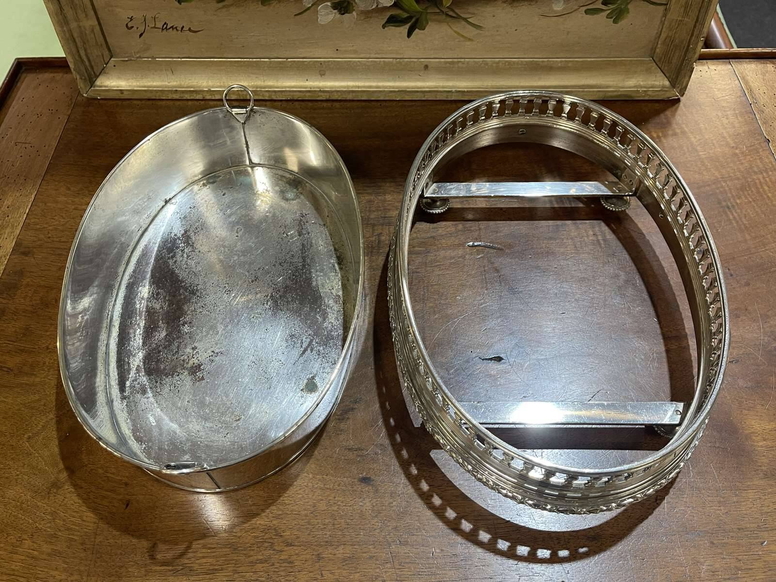 Silver-plated metal table planter from the 1930s