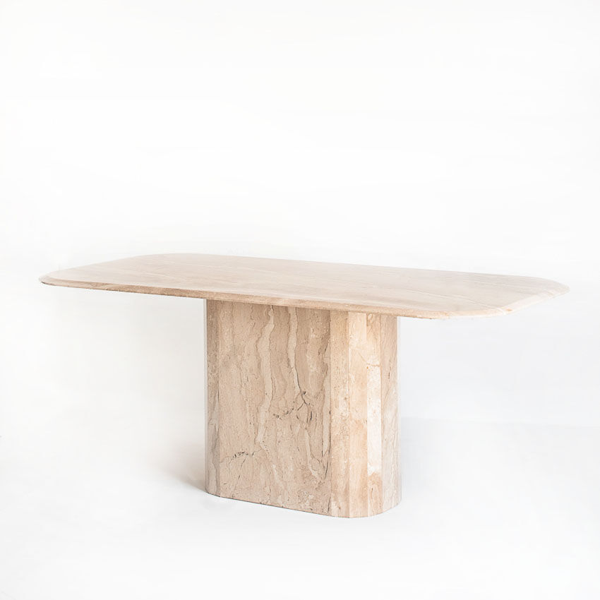 Vintage dining table. Travertine marble. Italy, 90s.
