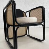 Cubic armchair in black rattan and canework