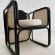Cubic armchair in black rattan and canework