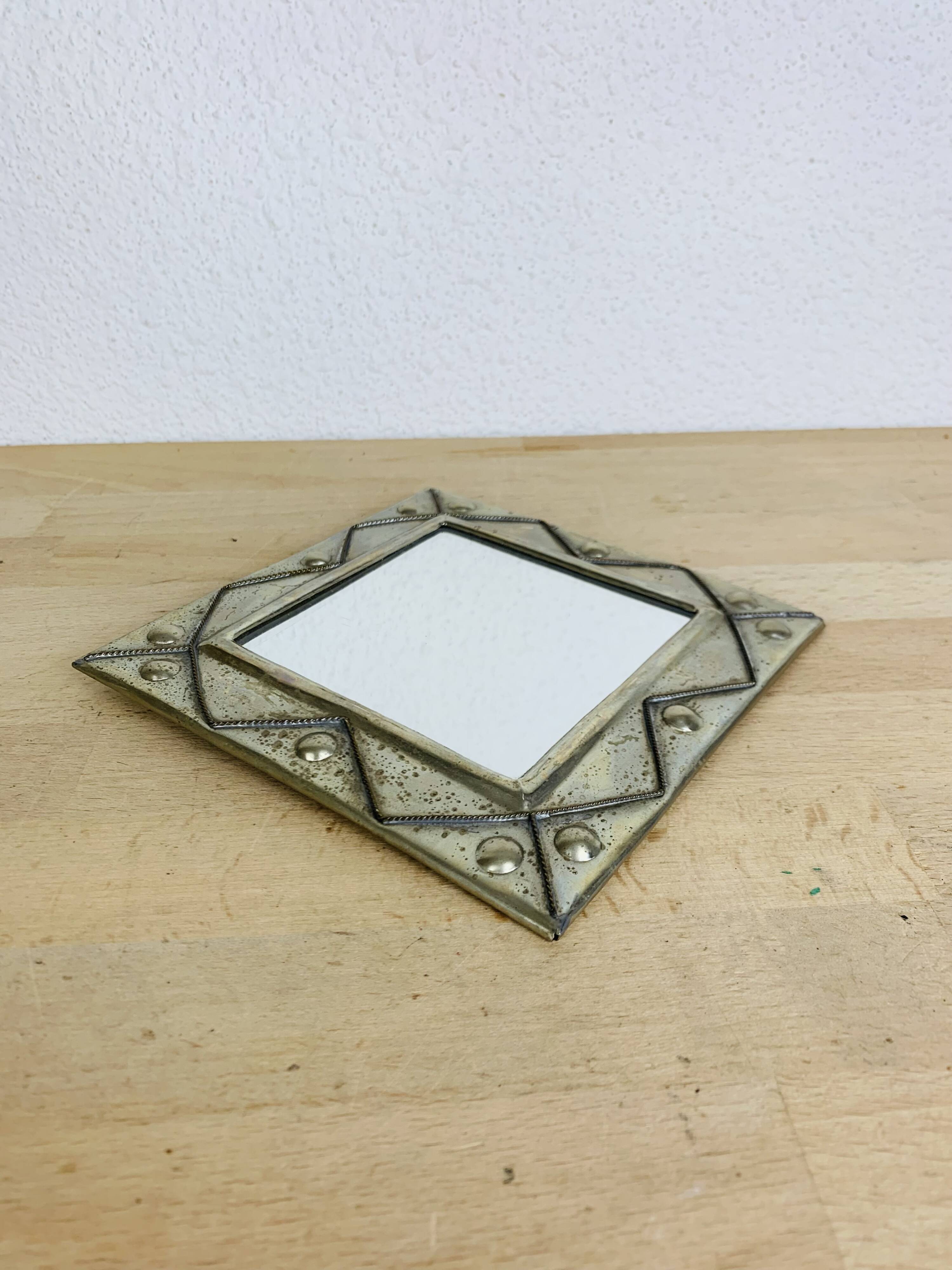 Square silver metal mirror, vintage