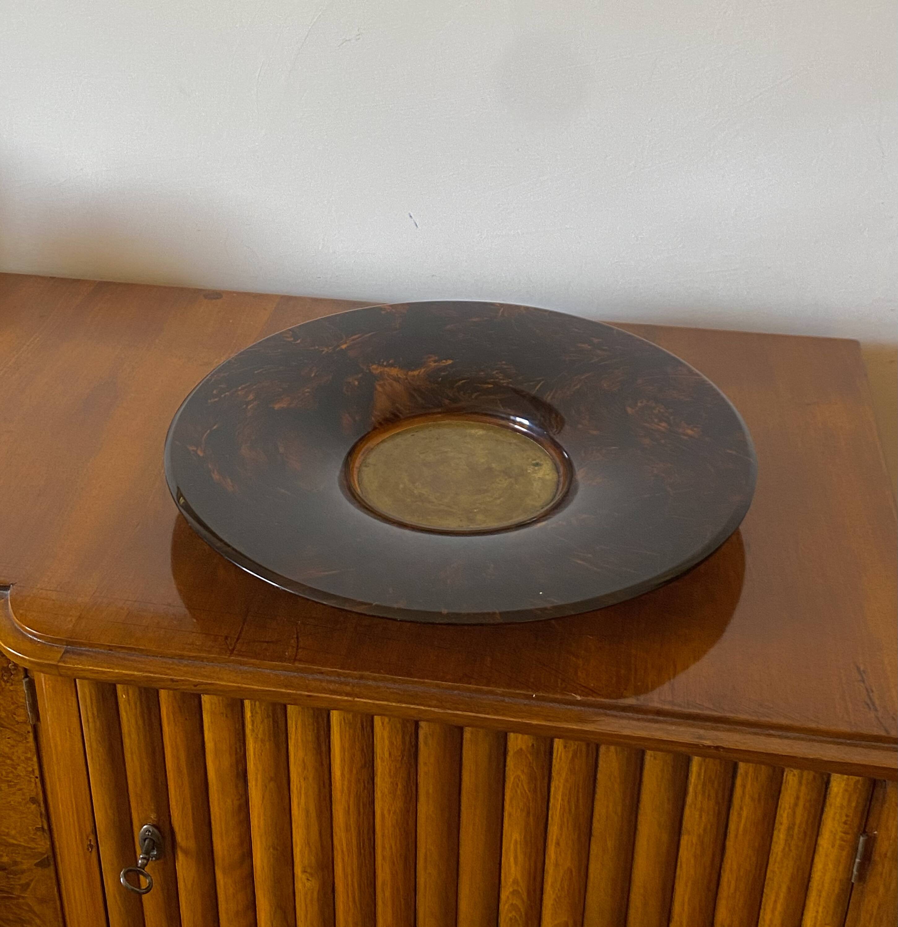 Hollywood regency brass and tortoiseshell lucite tray, Guzzini Italy 1970s