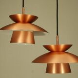 2 Danish pendant lights in copper and glass