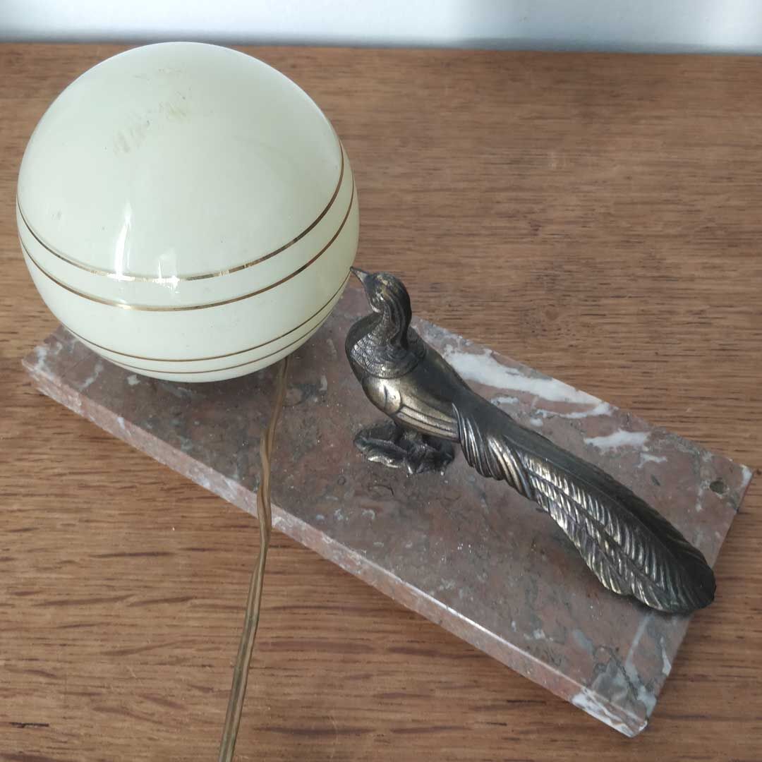 Art deco lamp bird and glass globe