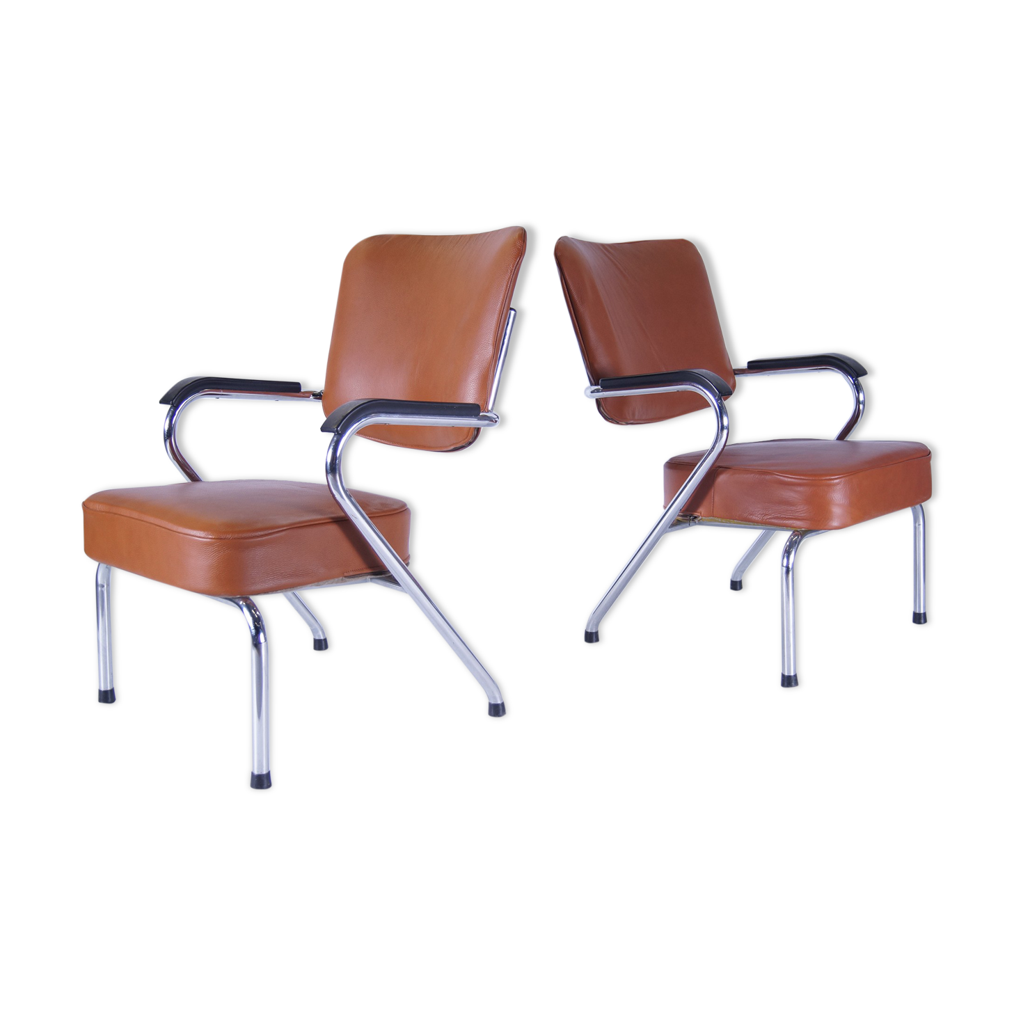 Chaises cognac cuir - set de 2