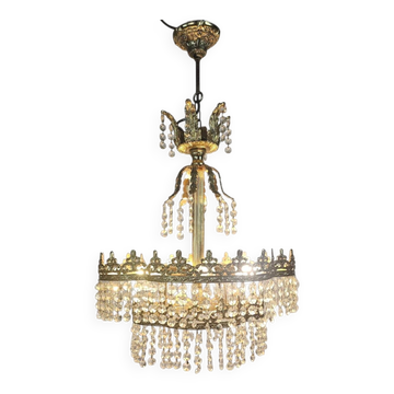 Chandelier - Hollywood Regency - gilded - crystal - 3rd quarter of the 20th