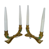 Paire de lampes bougeoirs en bronze et opaline années 40 50
