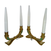 Paire de lampes bougeoirs en bronze et opaline années 40 50