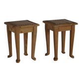 A pair of antique Danish pine stools from the late 19th century.