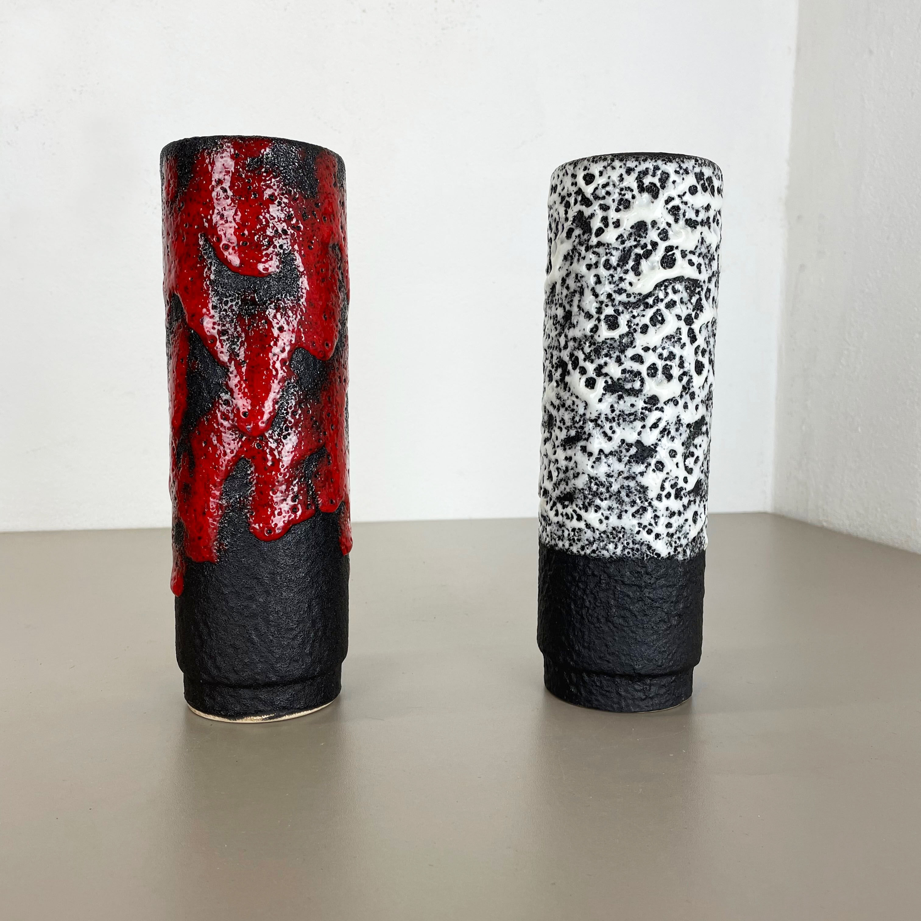 Set of Two Pottery Fat Lava Vases "Black-red-white" by Jopeko, Germany, 1970s