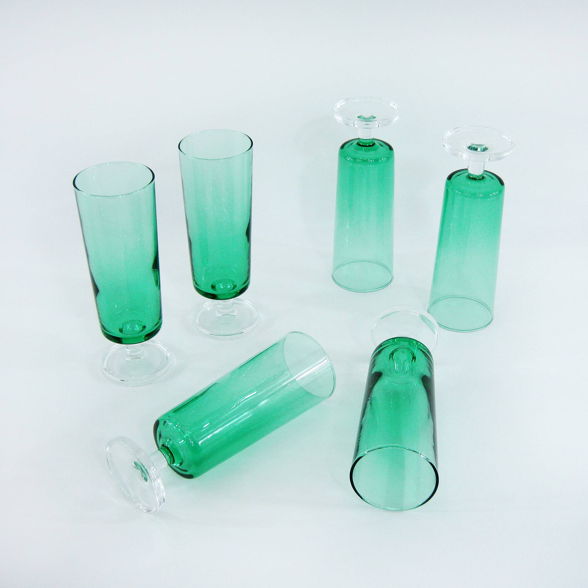 6 vintage mint green champagne flutes - Luminarc Arcoroc France