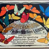 Plaque lithographiée ancienne Berger&Wirth Farbenfabriken à motifs de papillons
