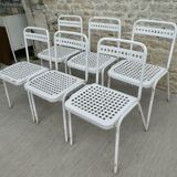 6 Souvignet chairs, in white lacquered metal, 1960s