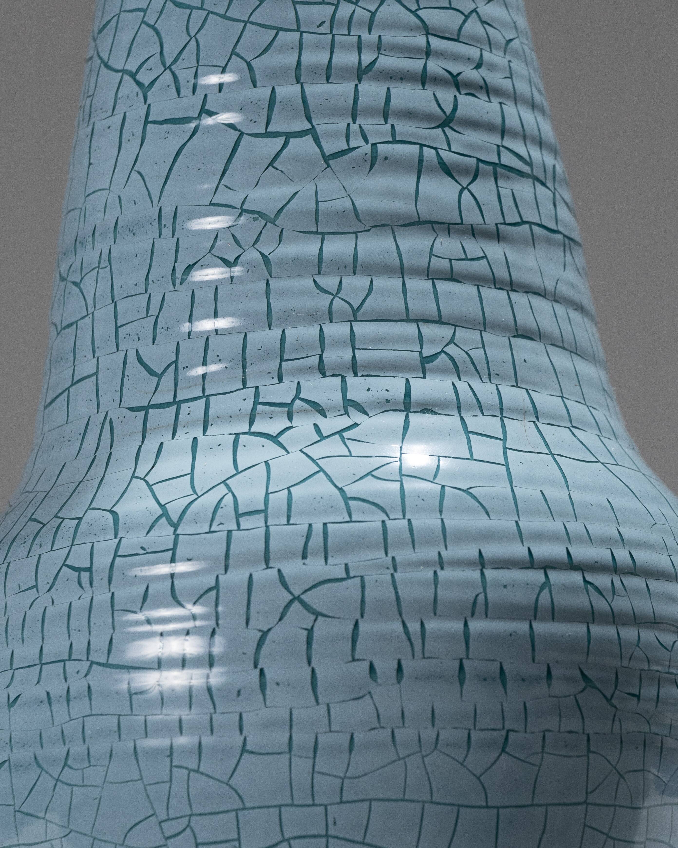 Turquoise ceramic conical vase, accolay, 1950s
