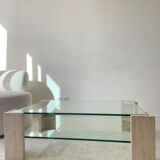Table en verre et travertin