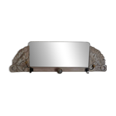 Art Deco wall coat rack with 3 hooks and a mirror.