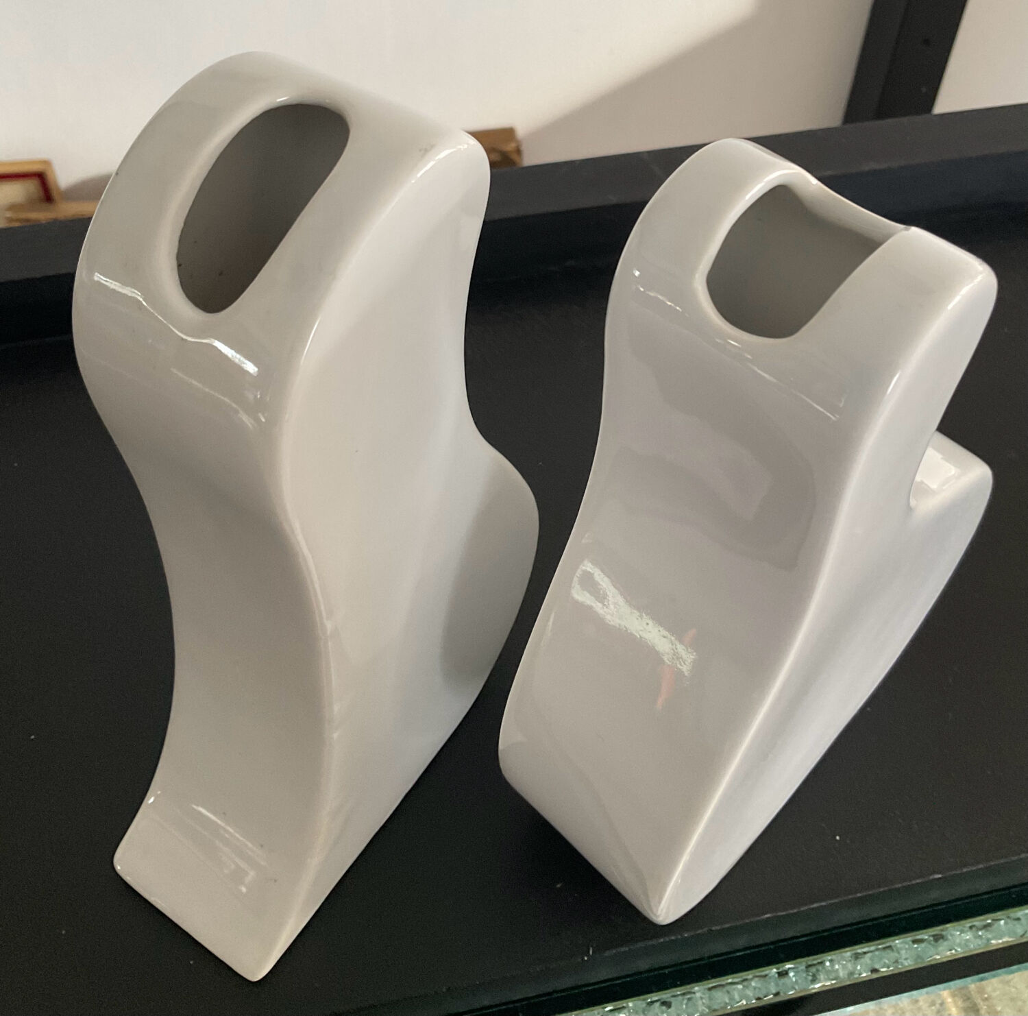 Pair of vintage glazed ceramic vases in an organic shape