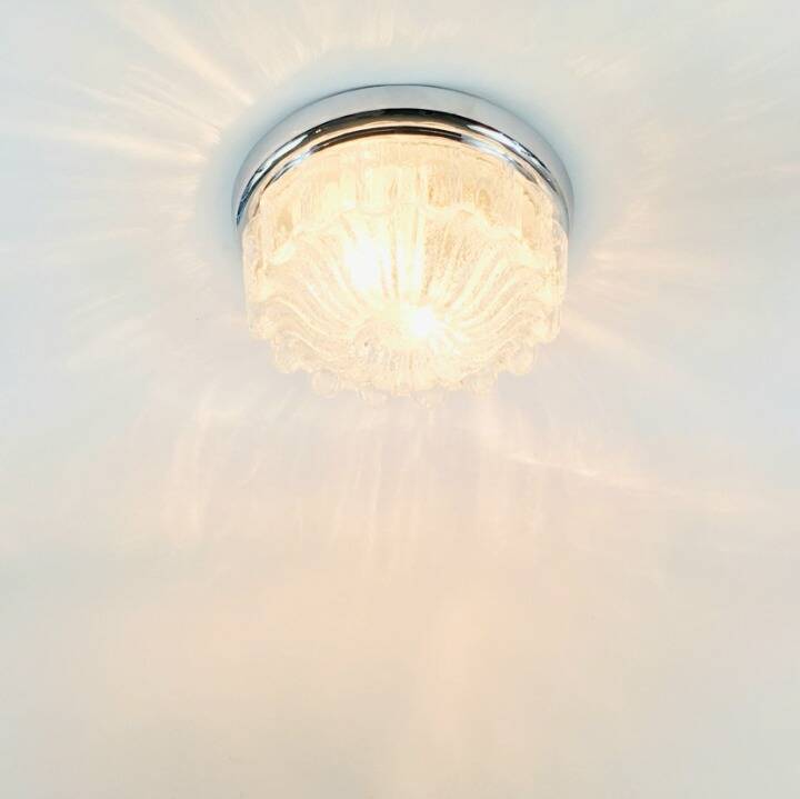 Large Mid Century Flower Shaped Glass Ceiling Light From Limburg, 1970s