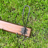 Old wood coat rack, 4 metal hooks